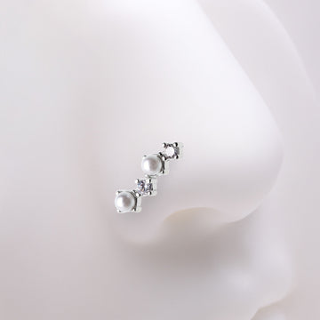 Detail View 1 of Brilliant Sparkle ZigZag Pearlescent Multi-Gem L-Shaped Nose Ring-Clear Gem